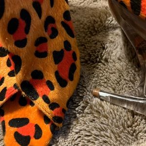Orange leopard print mules